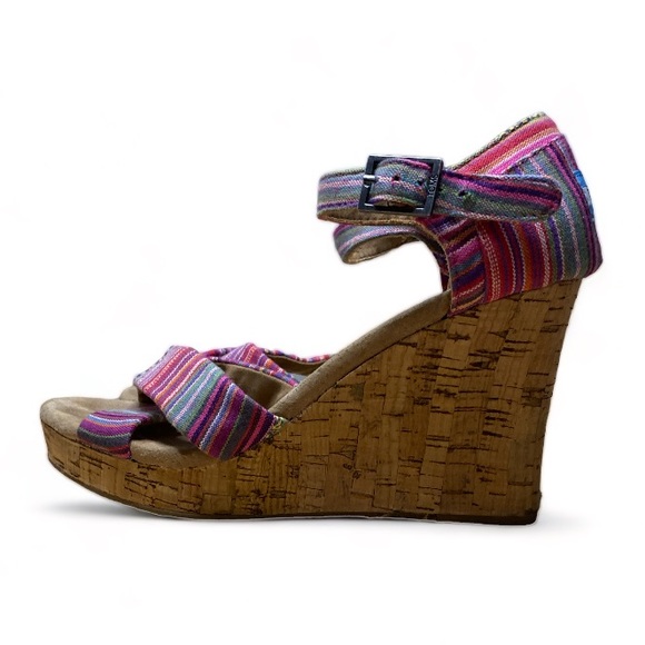TOMS Colorful Siena Strap Sandals Wedge Cork Heels Size 8.5 Women’s Beachy Boho - Picture 8 of 9